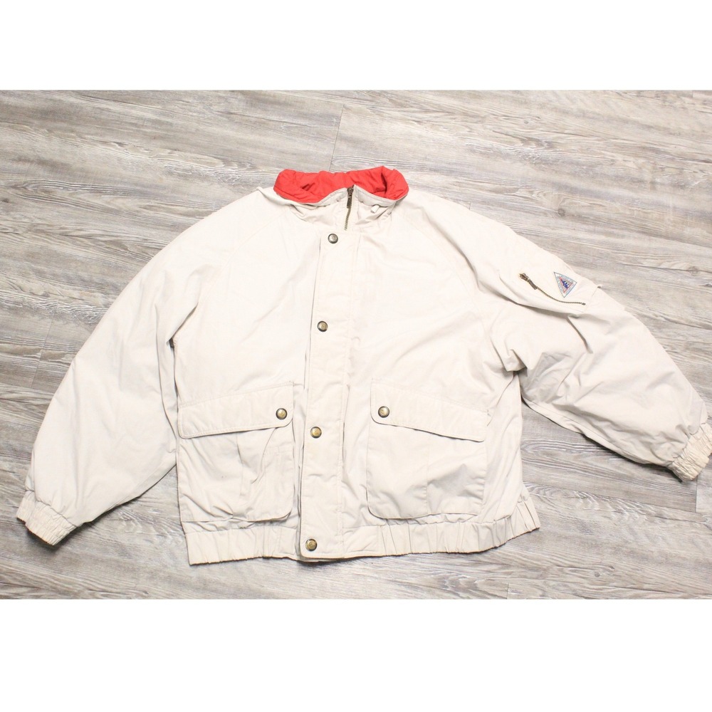 Vintage London Fog Mens XL Cream Puffer Bomber Jacket Quilted Lining Tan Coat